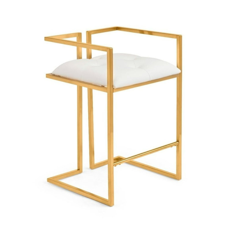 Ive Upholstered Counter Stool with Metal Frame, White/Gold