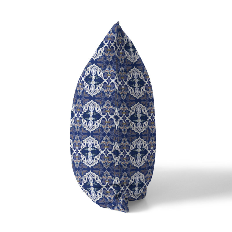 Blue and White Floral Broadcloth Square Throw Pillow