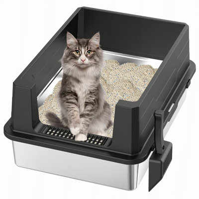Grande litière pour chat en acier inoxydable sans couvercle