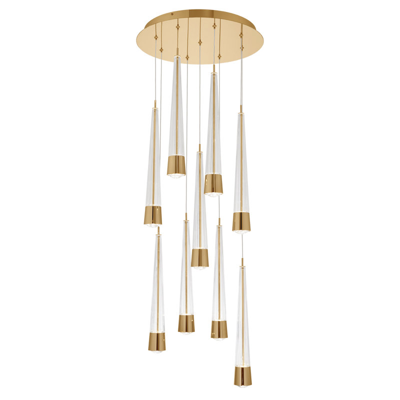 Luminaire suspendu grappe 9 lumières DEL Quill, Laiton vieilli