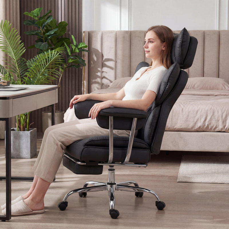 Ergonomic Executive Chair with Headrest, Padded Armrest and Footrest, Black