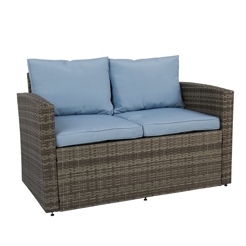 Ensemble de conversation d'extérieur en osier pour 5 personnes avec coussins et rangement Arlington, Blue
