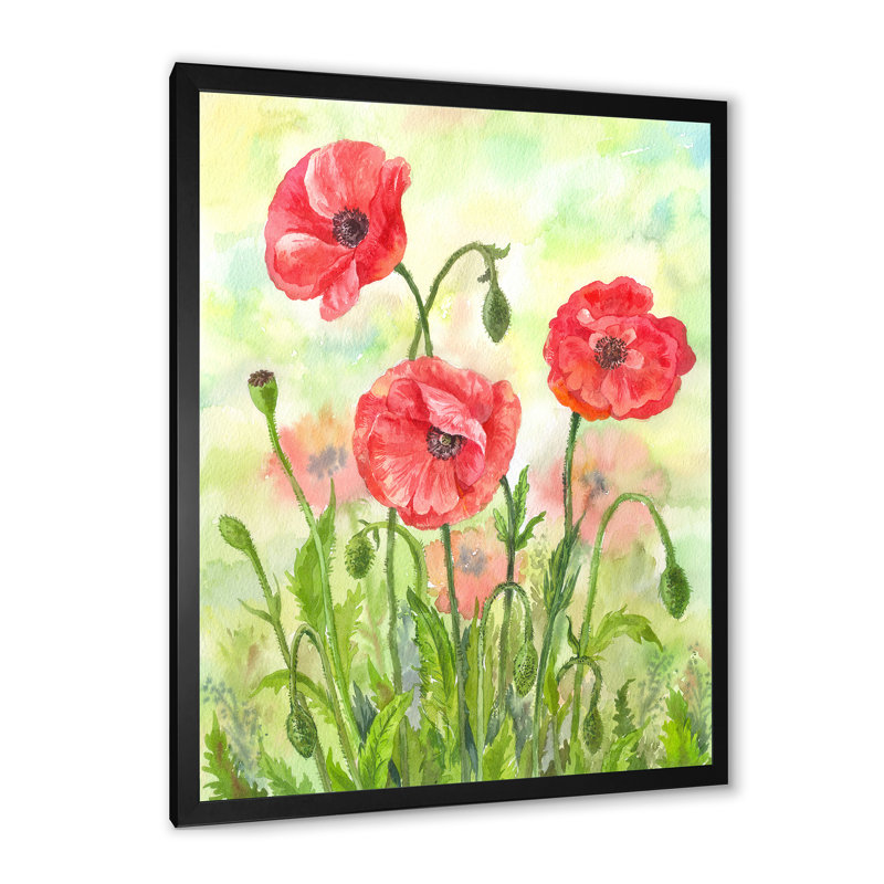 Floraison des coquelicots rouges - activé, Cadre noir, H 20 po x l 12 po x P 1 po