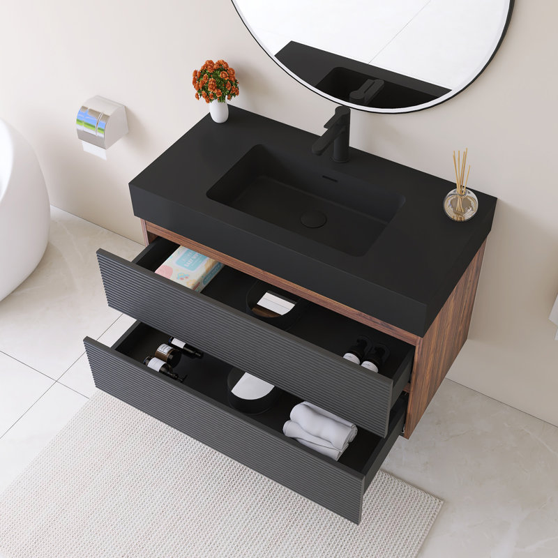 Meuble-lavabo mural 36 po avec lavabo noir, 36"