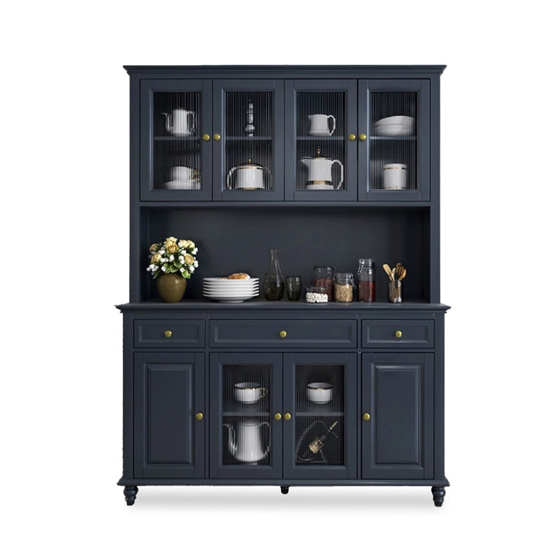 American Simple Solid Wood One Piece Against Wall Storage Food Cabinet, Black
