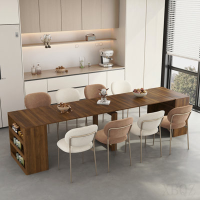 Extendable Foldable Dining Room Table For 1-10 People, Wood Multifunctional Rectangle Expandable Console Kitchen Living Meeting Room Furniture