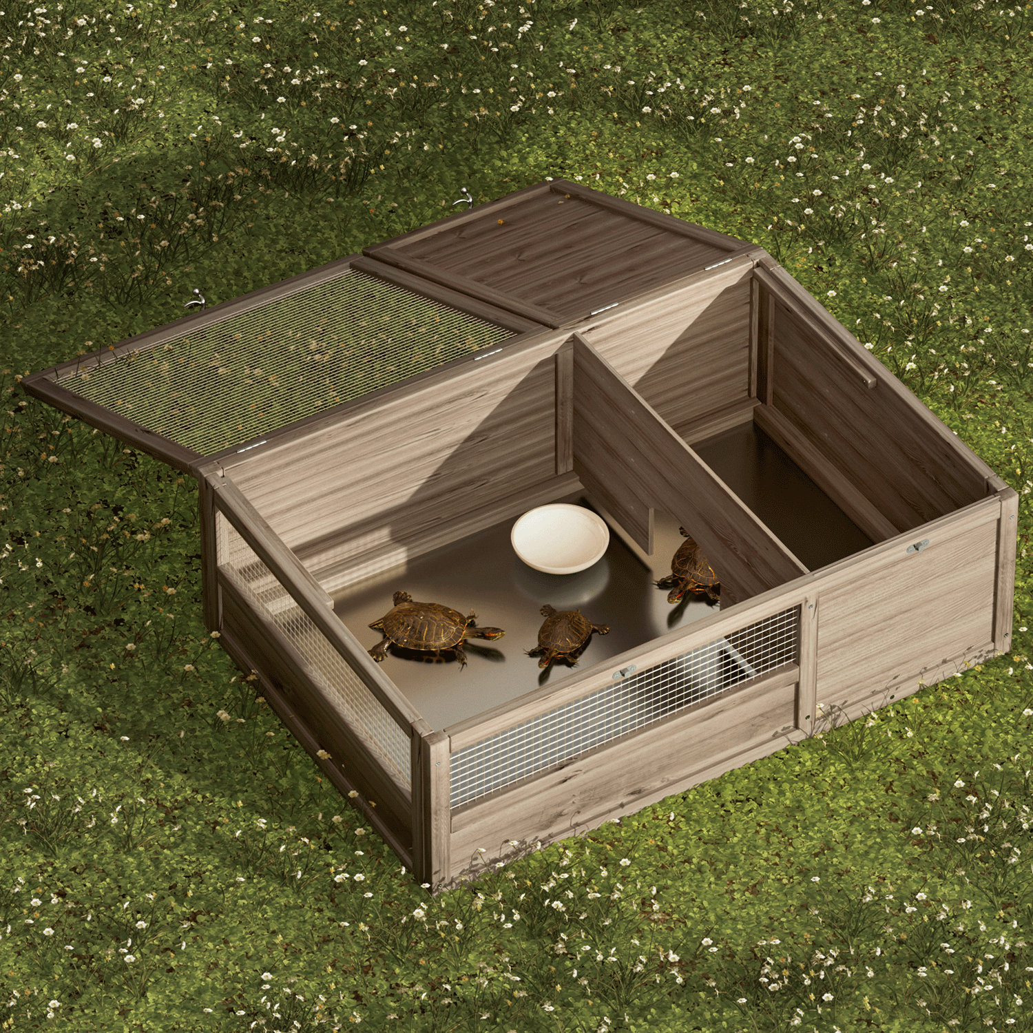 COZIWOW Wooden Tortoise House – Flip-Top Enclosure With Sleeping Area & Mesh Roof (38.5" L)