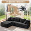 Canapé modulaire en forme de L de 108 po sans dossier, en mousse à mémoire de forme avec méridienne surdimensionnée pour le salon, noir, faisant face à la gauche-311455866-311455860