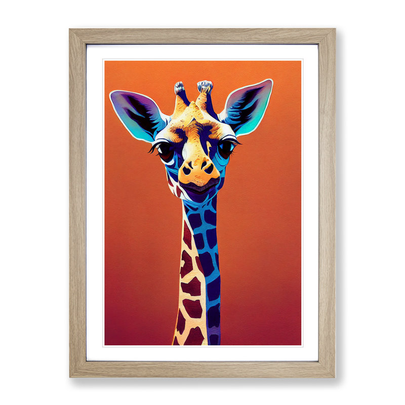 Colourful Giraffe No.1 - Single Picture Frame Painting, 46cm H x 34cm W x 2cm D, Oak