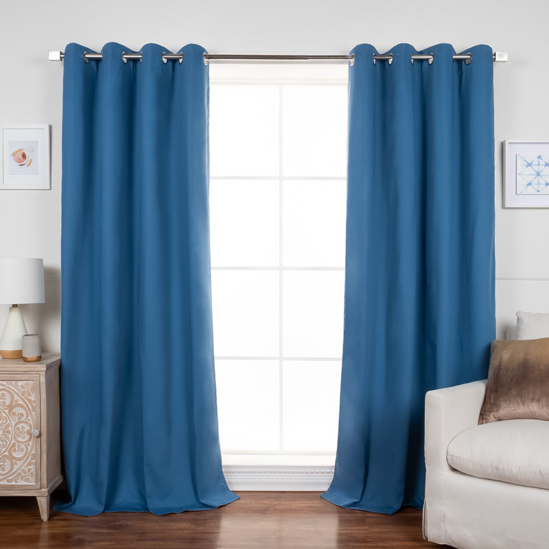 Rideau en mélange de coton, Bleu, L 52 po x L 96 po
