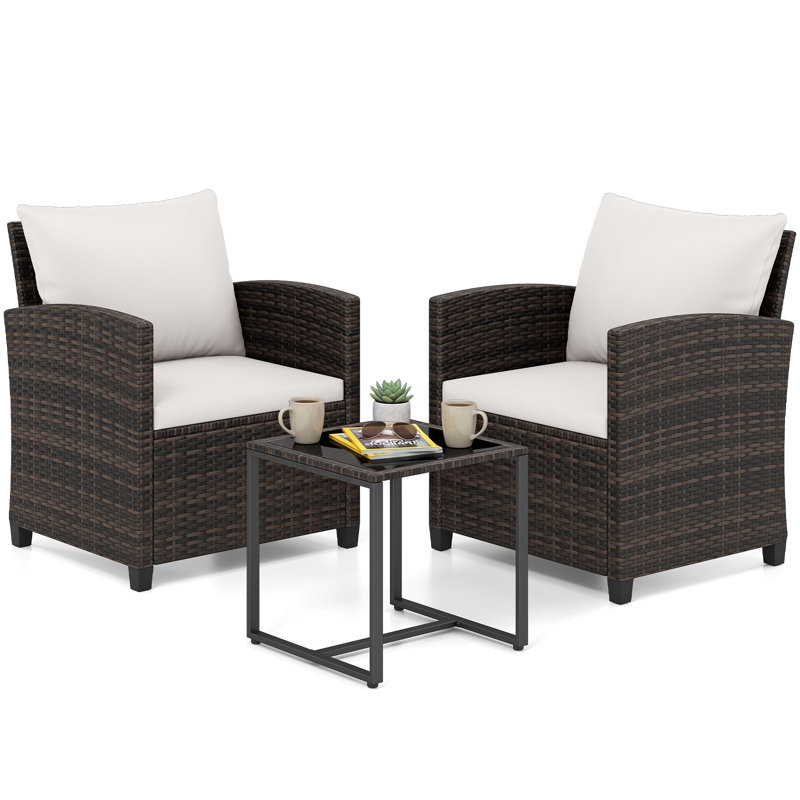 3 Pieces Patio Furniture Set PE Rattan Wicker Outdoor Bistro Conversation Set