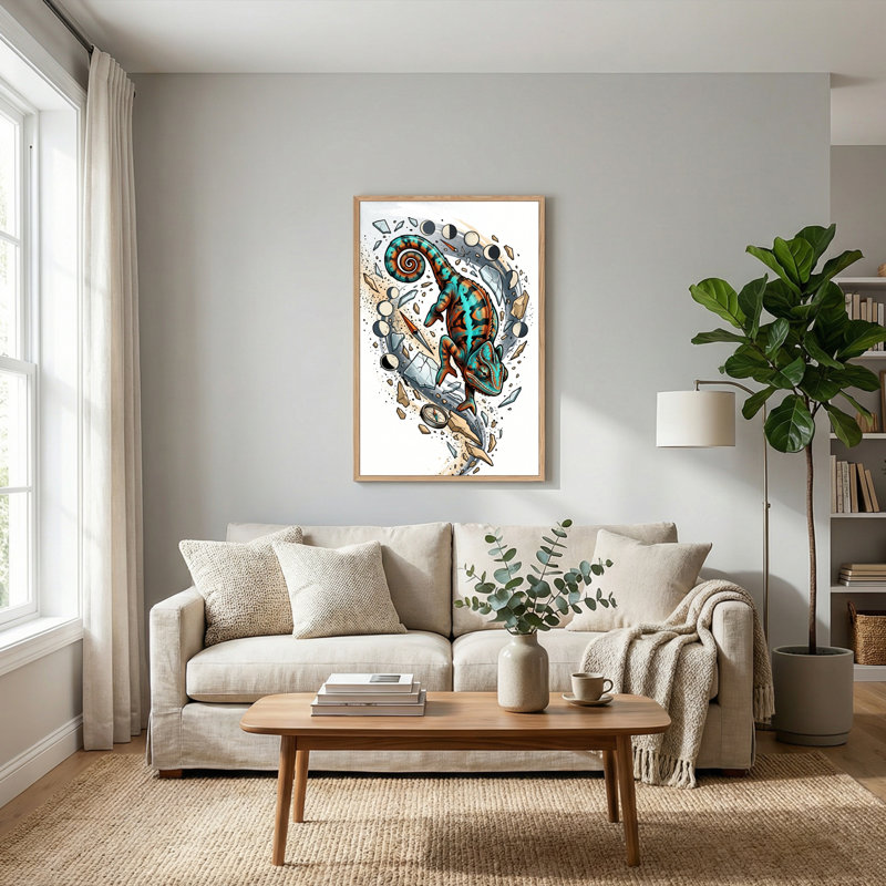 Ensemble d'une toile murale d'art Caméléon, H 36 po x l 24 po, Naturel
