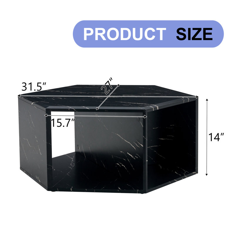 Hexagonal MDF Coffee Table, Characteristic Pattern Stickers, Multi-Hole Design To Give More Storage Space