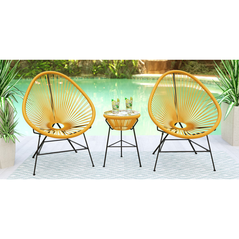 Chaise longue d'extérieur 3 pièces avec plateau en verre Chelsea-May Montara, Jaune