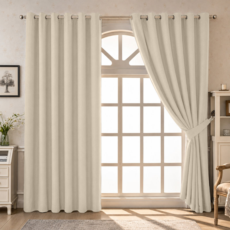 100 % Polyester Blackout Eyelet Room Darkening  Thermal Curtain (Set of 2), Cream, 168 cm Width x 183 cm Drop