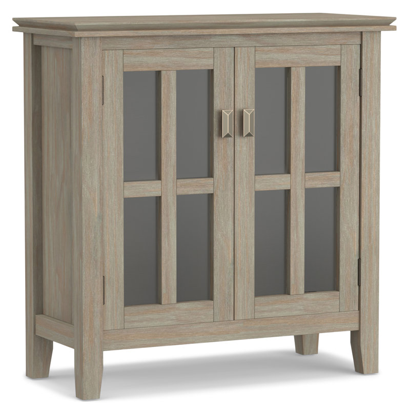 Artisan 30"W Solid Wood Transitional Low Storage Cabinet with Glass Doors and Adjustable Shelves, Distressed Grey