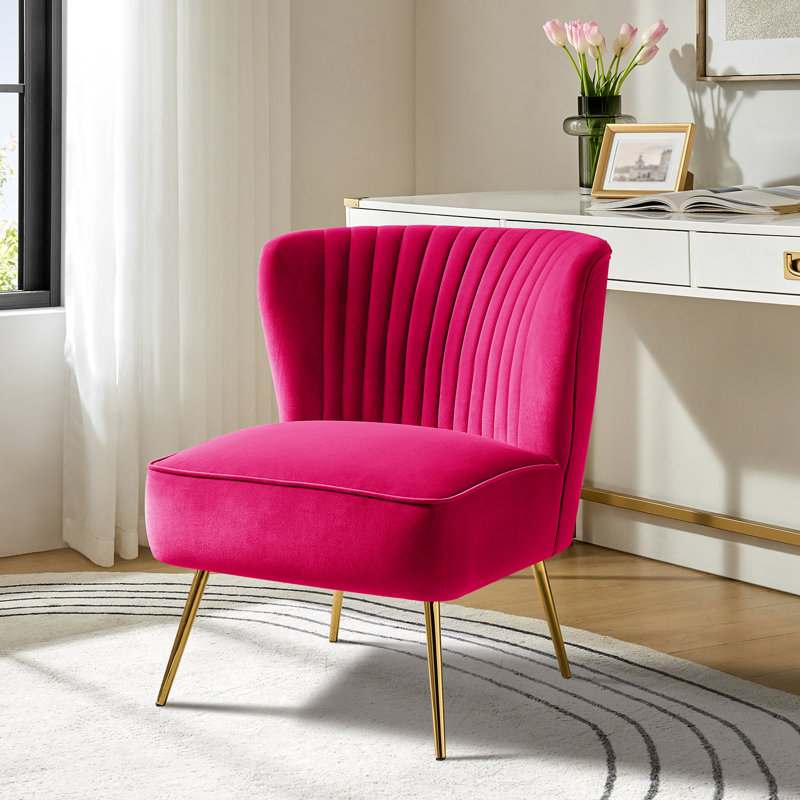 Leona Velvet Accent Chair with Metal Legs, Velours fuchsia