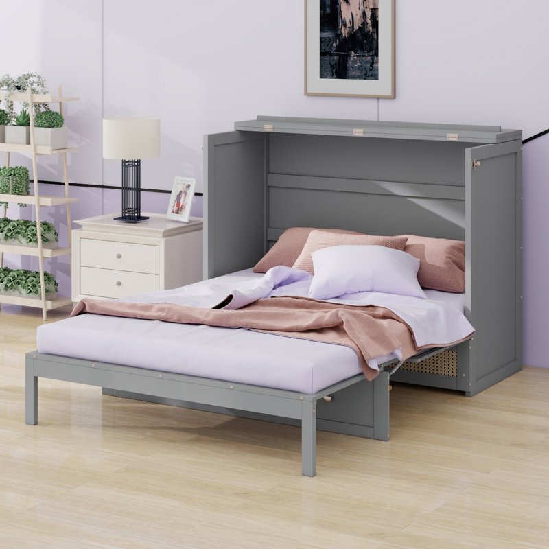 Lit escamotable avec grands tiroirs Murphy, Gris, Double
