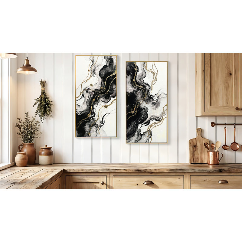 Art mural abstrait noir et blanc fini, 20 x 40 po sur 2, art polyvalent brillant, 20 x 40 po, pour bureau de chambre à coucher