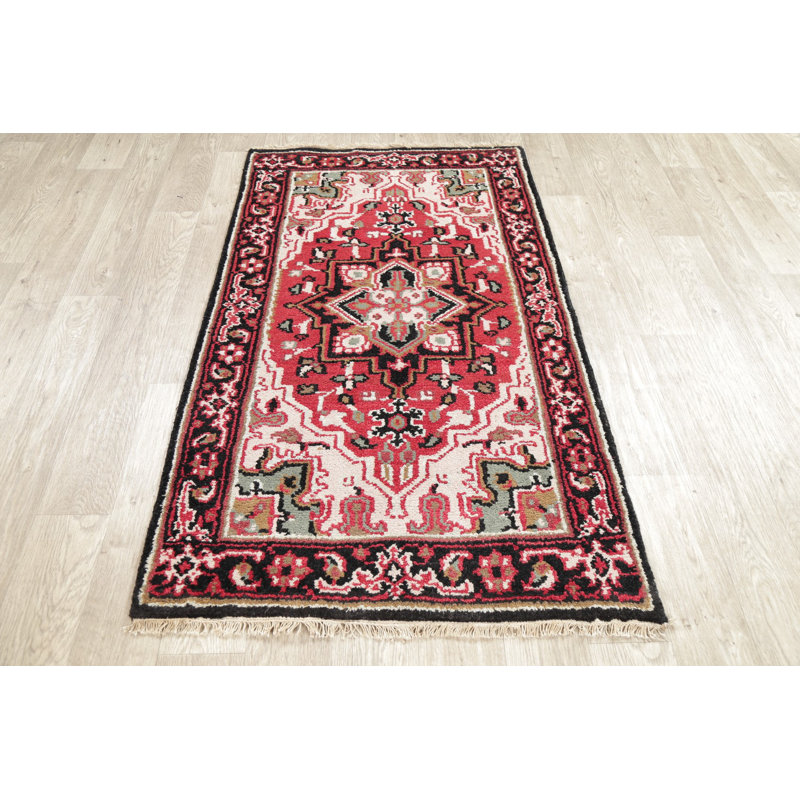 Tapis rouge traditionnel en laine à motif géométrique 3x5