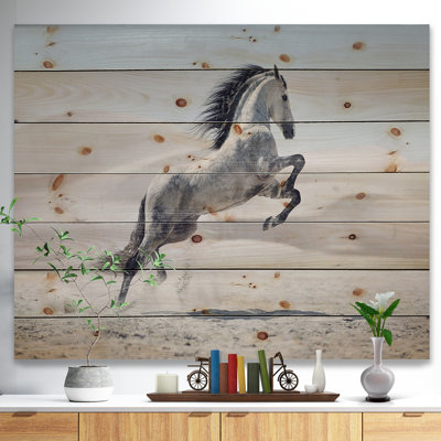 Photographie d'un cheval blanc au galop