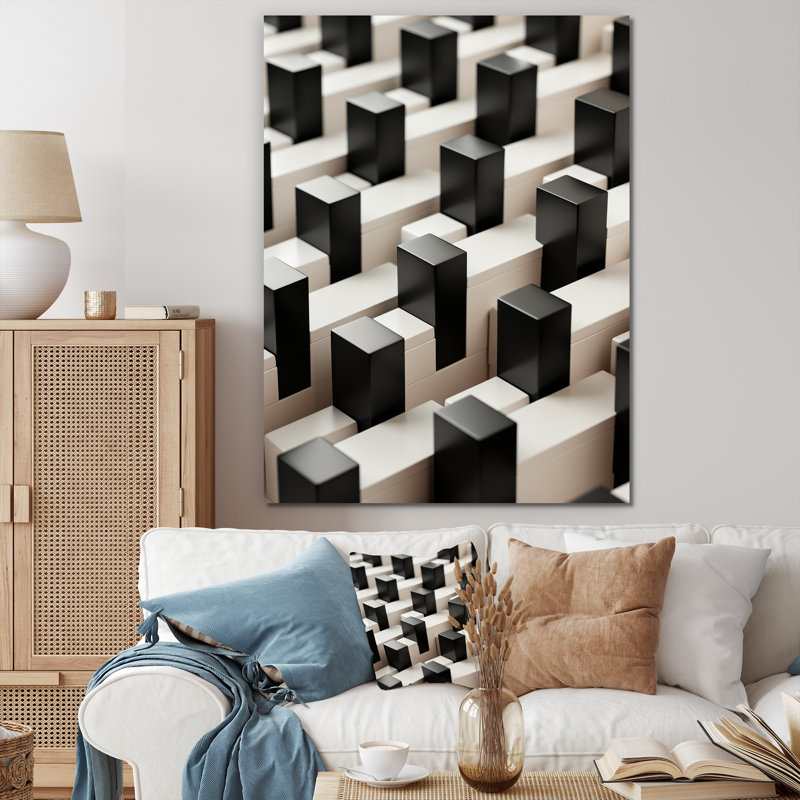 Panneaux de puissance abstraits en noir et blanc III - Art mural, Toile tendue, H 32 po x l 24 po