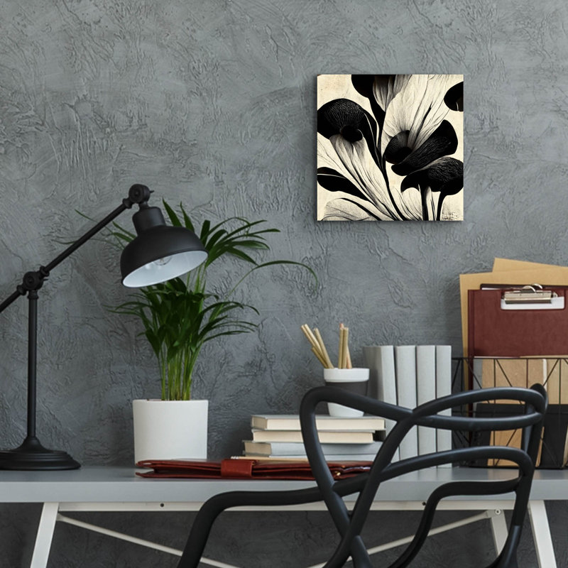 «Flowers Black White 27» par Ray Heere, art mural en verre acrylique, 24 po x 24 po, H 12 po x l 12 po x P 0,13 po