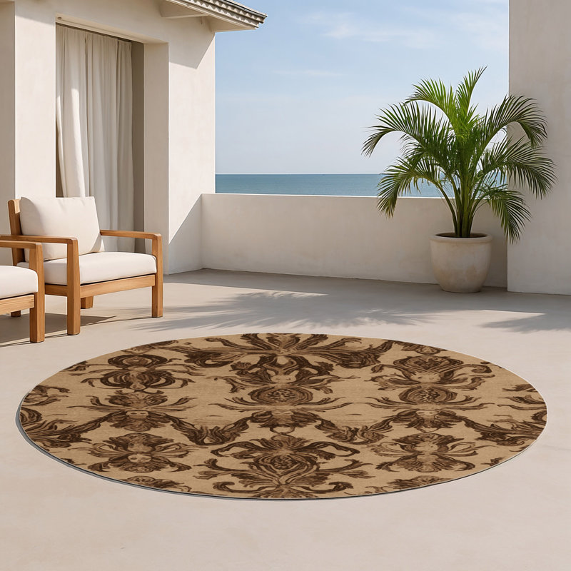 Tapis d'intérieur et d'extérieur brun français, Rond 5 pi