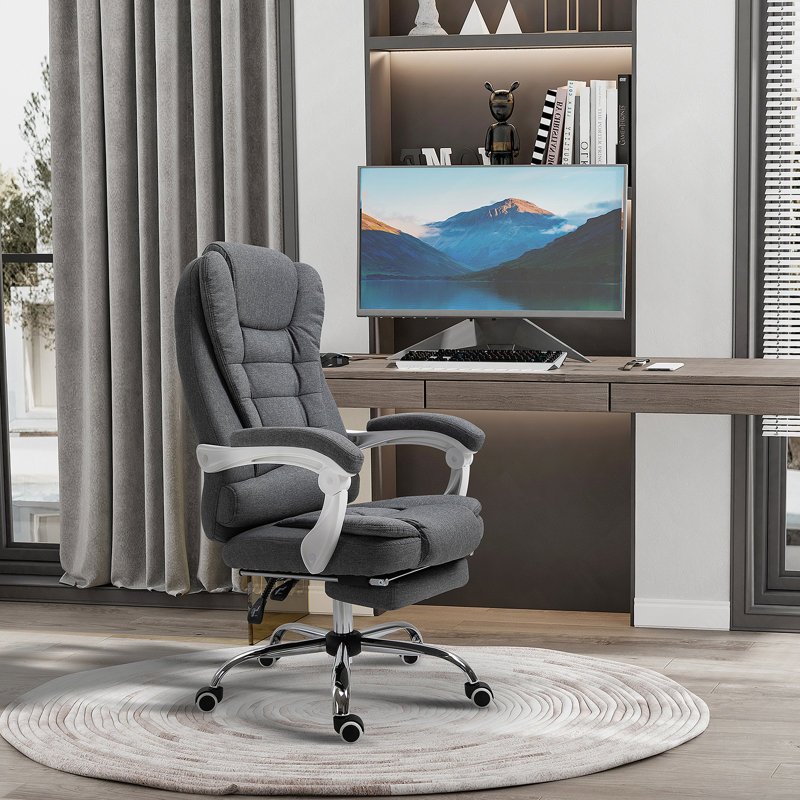 Chaise de bureau en polyester, pivotante, support lombaire, hauteur réglable, appui-tête, repose-pieds, roulettes