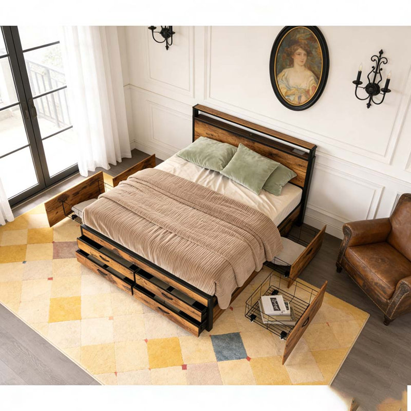 Taille de lit avec 8 tiroirs de rangement, Grand lit