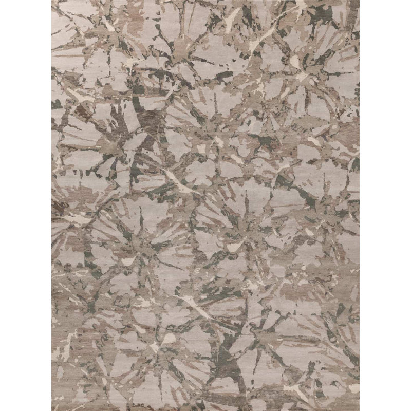 Shibori Wool Abstract Area Rug in Ivory/Silver/Taupe/Charcoal, Rectangle 8' x 10'