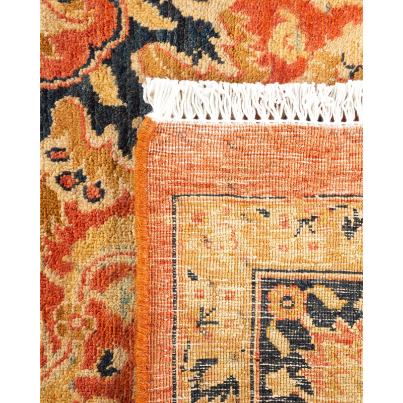 Tapis unique en laine noué à la main 5 pi 10 po x 8 pi 10 po nouvel âge Hayner - orange / ivoire / noir