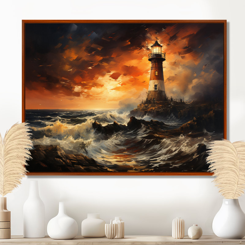 Phare du Danemark, lueur - art mural Danemark, 12" H x 20" W, Cadre flottant brun