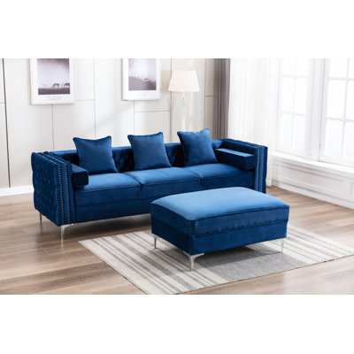 Zaida 104" Wide Velvet Reversible Modular Sofa & Chaise with Ottoman by House of Hampton