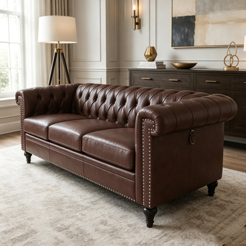 83.66 Inch Width Traditional Square Arm Sofa