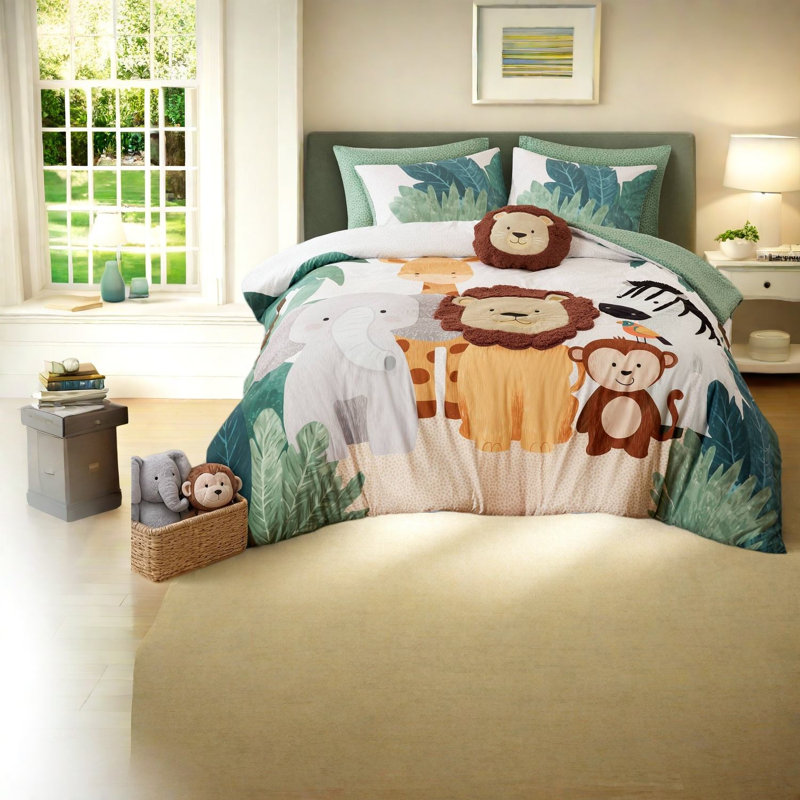 Safari Bedding Sets, Full Queen Microfiber Comforter Set with Lion Pillow
