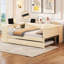 Lit double tapissier beige avec rangement intégré et charge, lit gigogne pour les invités occasionnels, plateforme de chargement, lit gigogne confortable