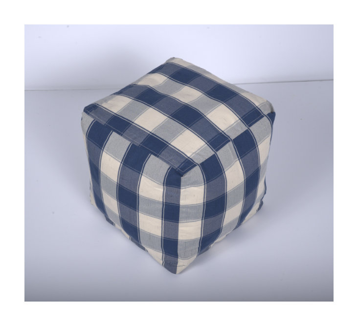 Pouf carré à carreaux Connor - Tabouret d'appoint ivoire et bleu marine | Coussin de plancher multifonctionnel pour la décoration de salon