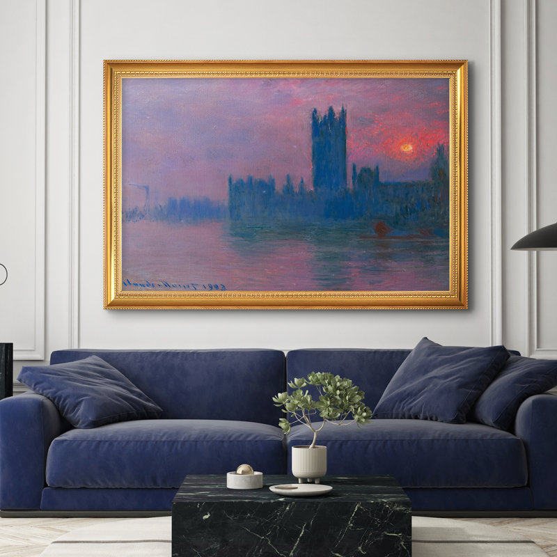 Les maisons du Parlement, coucher de soleil, 1903 - Claude Monet - Toile encadrée sur mesure, 28x40 INNER SIZE, Framed Canvas