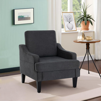Modern Accent Chair For Bedroom Upholstered Reading Chair With Side Pockets Comfy Living Room Chairs Living Room Armchair For Office, Apartment ( Chenille)