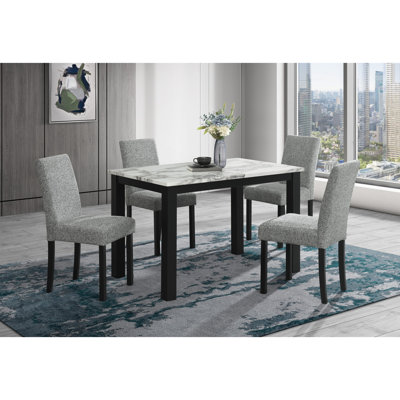 8032 White-black Dining Table And (4) 9026 Grey Dning Chairs