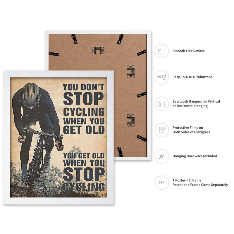 Don't Stop Cycling, Affiche, H 12 po x l 16 po, Encadrement blanc