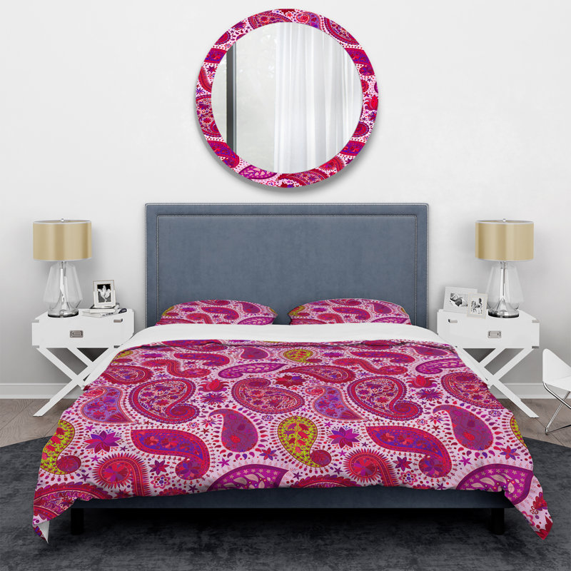 Cachemire rose floral - ensemble de housse de couette abstrait - microfibre de polyester