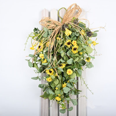 Artificial Farmhouse Greenery Foliage Mini Eucalyptus Berry Spring Summer Front Door Daisy Flower Swag