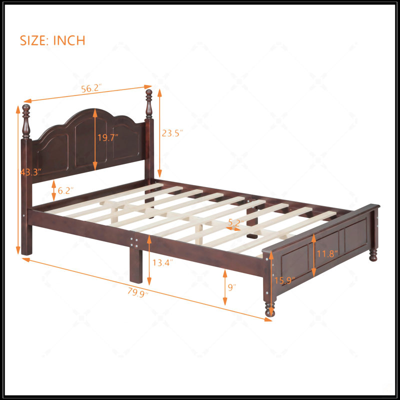 Retro Style Platform Bed With Wooden Slat Support, Walnut