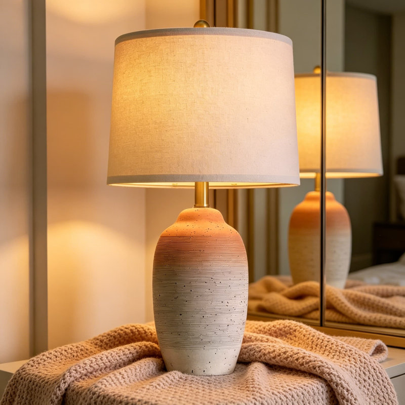 Lampe de table en céramique 24,5 pouces avec abat-jour en lin, lampe de chevet rustique vintage pour salon, entrée de table de chevet, cordon de 5 pi, douille E26