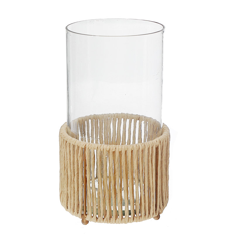 Ih Casadecor Raffia Tabletop Hurricane,  10" H x 5.75" W x 5.75" D