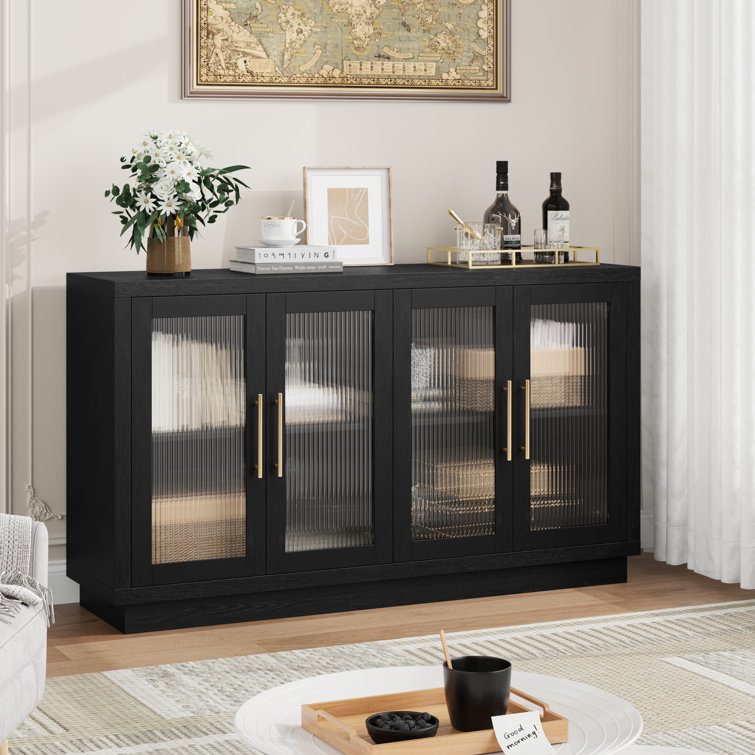 4 Tempered Glass Doors Sideboard With Adjustable Shelves