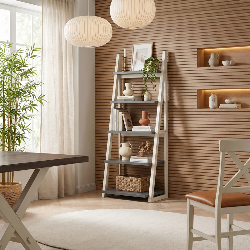 5-Tier Ladder Bookcase, Gray/White