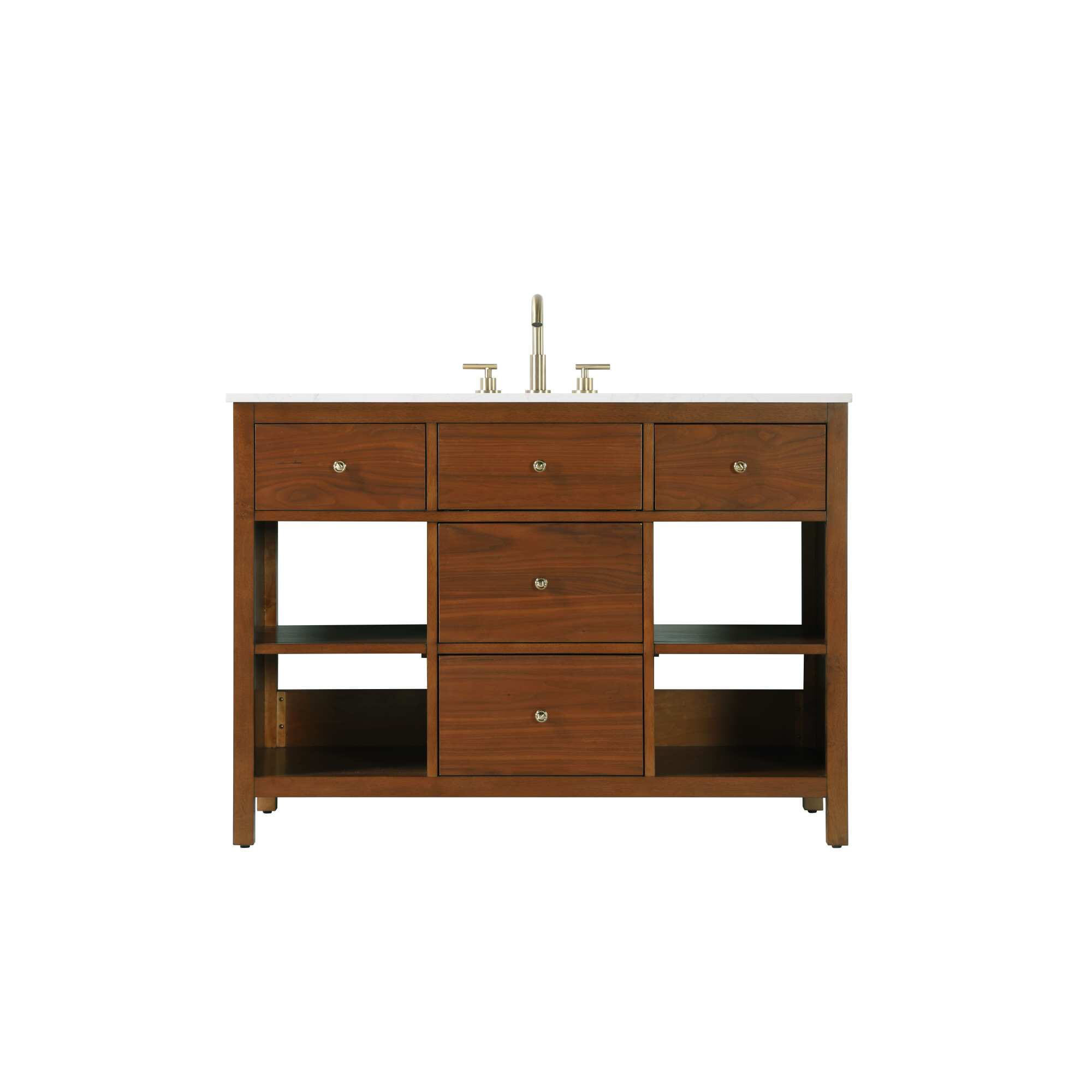Single Bathroom Vanity, Brandy Walnut/Gold, 48"
